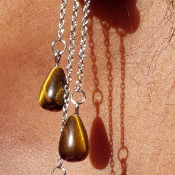 Natural Unenhanced South African Tiger's Eye Rain Cloud Chandler Earrings - Picture 6 of 7